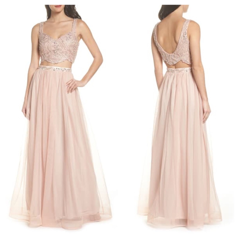 Dusty Rose Beaded Two-Piece Gown/Lehenga Sz 7 teen Sequin Hearts